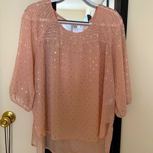 LC Lauren Conrad Pink Gold Polkadot Blouse